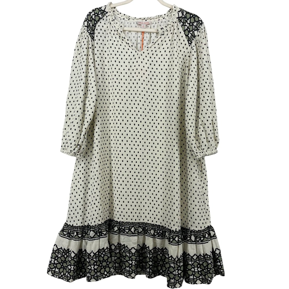 Knox Rose Size M Tunic Dress Cream Black Olive Relaxed V-Neck Oversized Womens